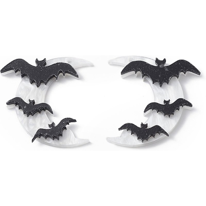 Charms Lune avec Chauves-souris, Pendentifs Acryliques Opaques, Thème Halloween — Breloques et pendentifs