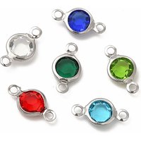304 Stainless Steel Glass Connector Charms, Flat Round Links — Jewelry Findings