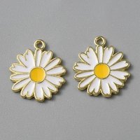 Charms Marguerite en Émail Plaqué Or Clair, Blanc, 18x16mm — Breloques et pendentifs