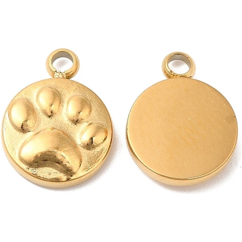 Charm en Acier Inoxydable 304 Plat Rond avec Empreinte de Patte — Breloques et pendentifs