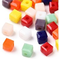 Perles en Verre Facettées Opaques Cubiques, Couleurs Mélangées, 4mm — Perles à bijoux