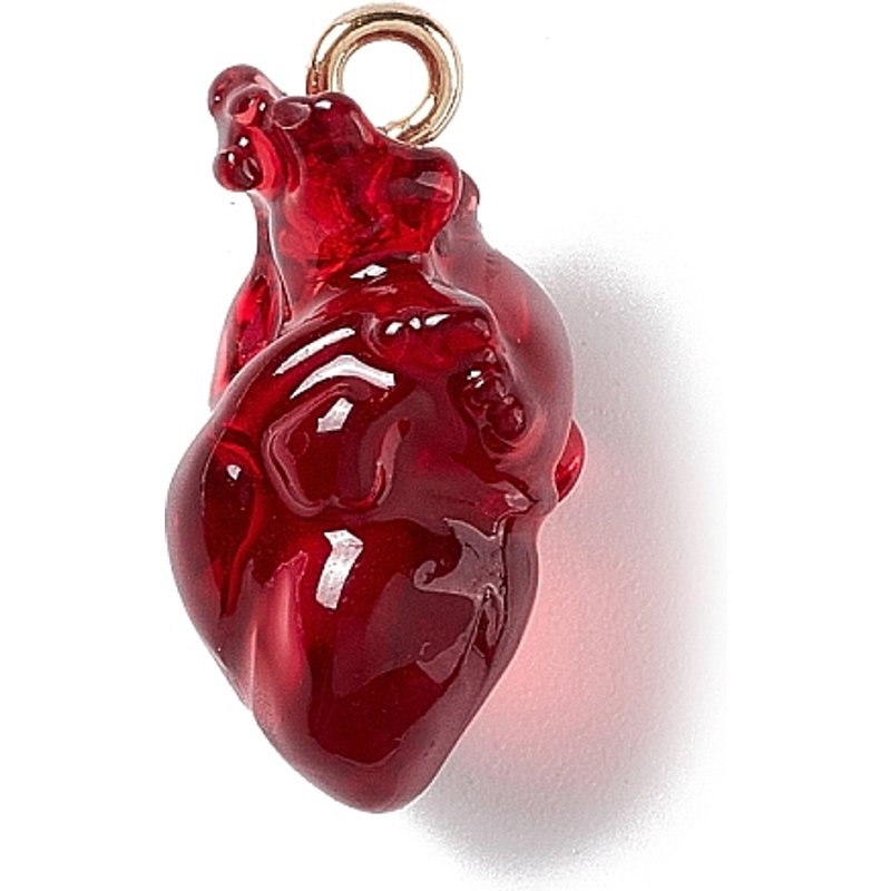 Charms en Résine Transparente en Forme de Cœur Anatomique avec Boucles Dorées — Breloques et pendentifs