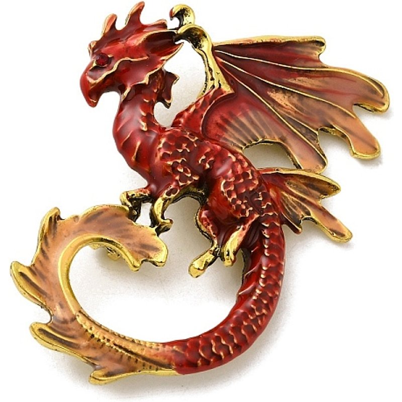 Broche Émaillée Dragon, Insigne en Alliage Doré Antique avec Rhinestones — Broches