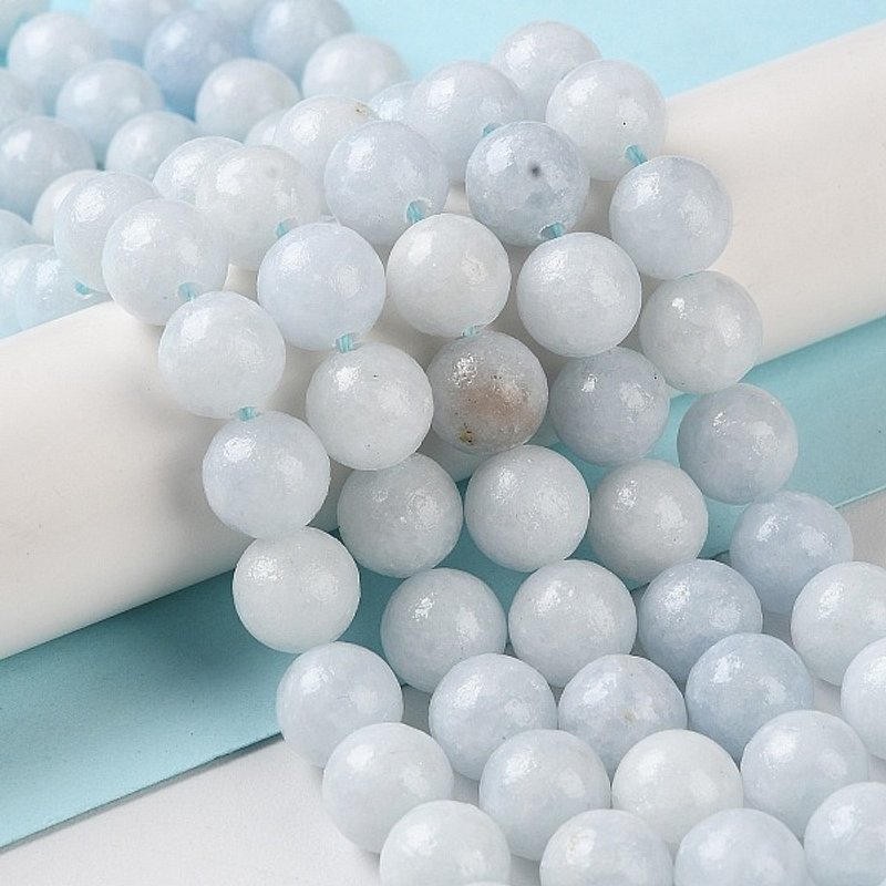 Fils de perles de célestite naturelle, rondes, 8 mm, 47 pcs/fils — Perles à bijoux