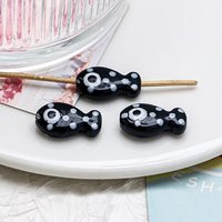 Handmade Porcelain Fish Beads, Black, 11x19mm — Jewelry Beads