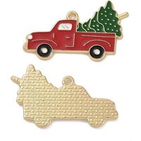 Charms de camion avec arbre de Noël en ton or léger, 21.5x35.5mm — Breloques et pendentifs