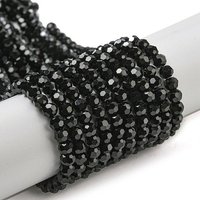 Opaque Black Glass Beads, Faceted, Round, 4mm, 87-93pcs/strand