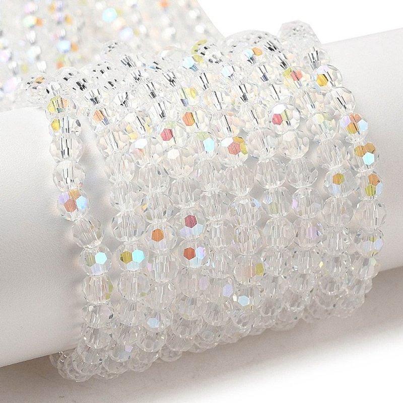 Brins de Perles en Verre Transparent Électroplaqué, Ronds, 4mm, AB Clair — Perles à bijoux