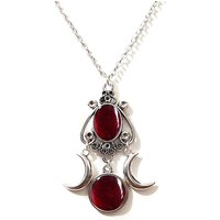 Gothic Triple Moon Goddess Glass Pendant Necklace, Red, 19.69 in — Pendant Necklace