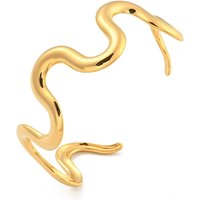 304 Stainless Steel Open Cuff Bangle with Wavy Ring, 18K Gold Plated — Bracelet Women