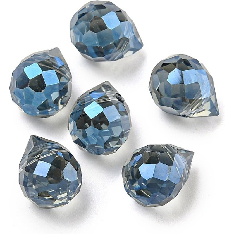 Perles en verre électroplaquées, charms en forme de goutte, bleu acier — Perles à bijoux