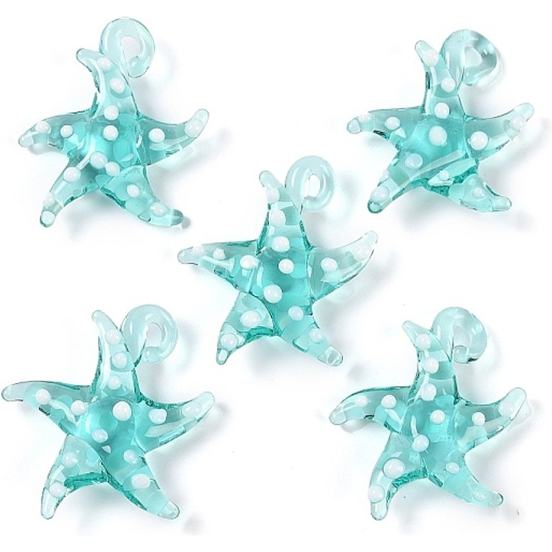 Handmade Lampwork Starfish Pendants in Cyan — Charms & Pendants