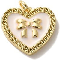 Rack Plating 18K Gold Plated Heart with Bowknot Charm, Beige — Charms & Pendants