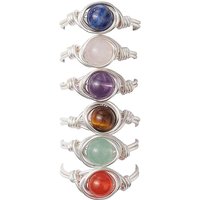 Braided Finger Ring with Natural Gemstones for Women