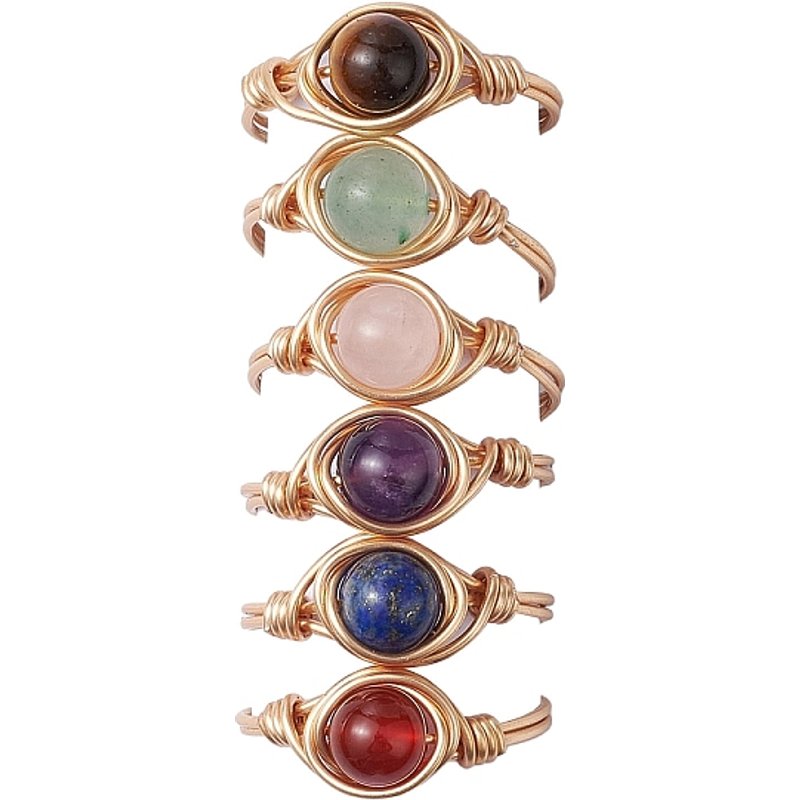 Bague Empilable Tressée en Améthyste et Gemmes Naturelles pour Femmes — Anneaux empilables