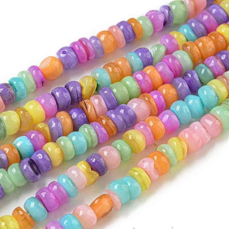 Brins de perles en coquillage d'eau douce teintées, rondelles, couleurs variées — Perles à bijoux