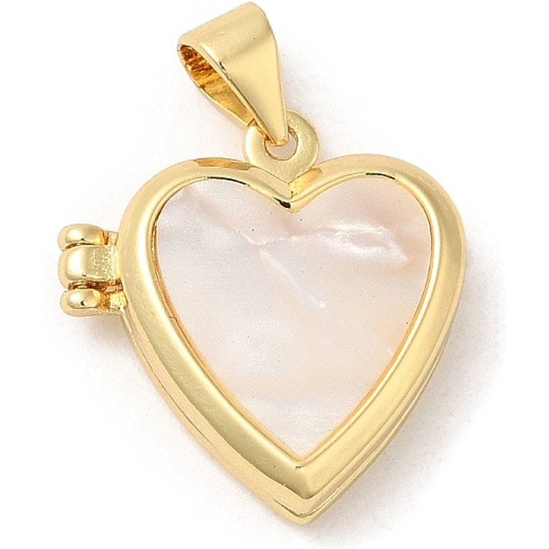 Natural Shell Locket Pendant with 18K Gold Plated Brass Heart Charm — Charms & Pendants
