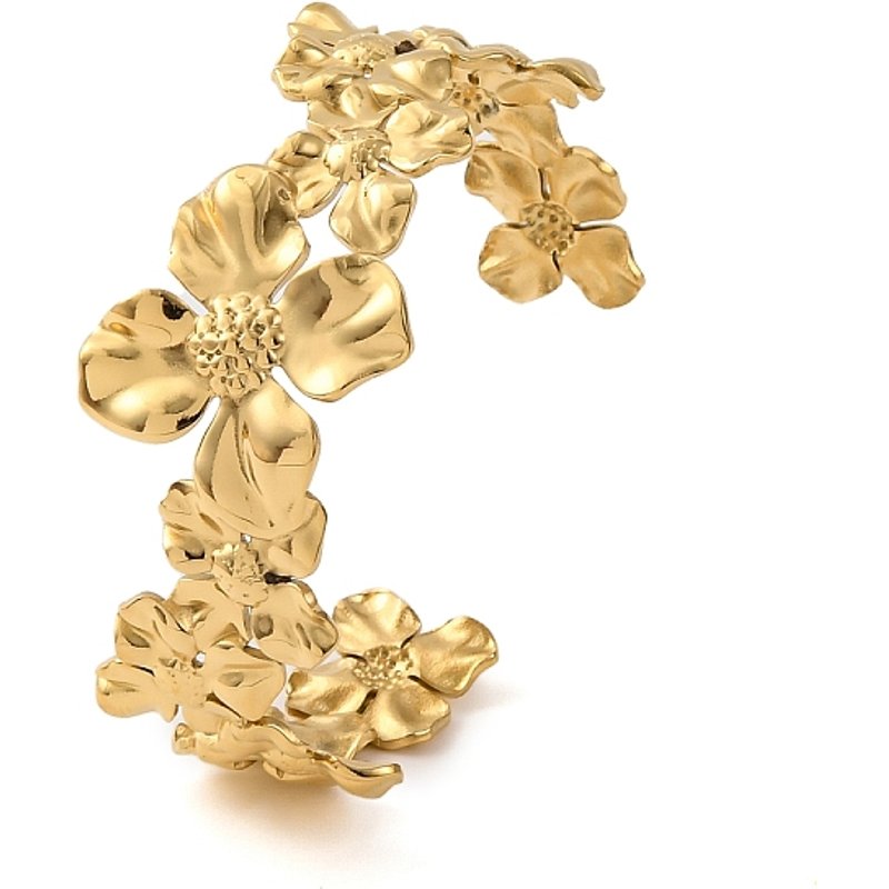 Bracelet Cuff en Acier Inoxydable 304 avec Plaquage Ionique pour Femmes - Motif Fleur — Bracelet Femme