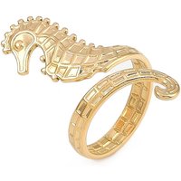 Bague en Acier Inoxydable 304 pour Femmes, Hippocampe, Plaqué Or 18K, Taille 7 1/4 — Bijoux fantaisie