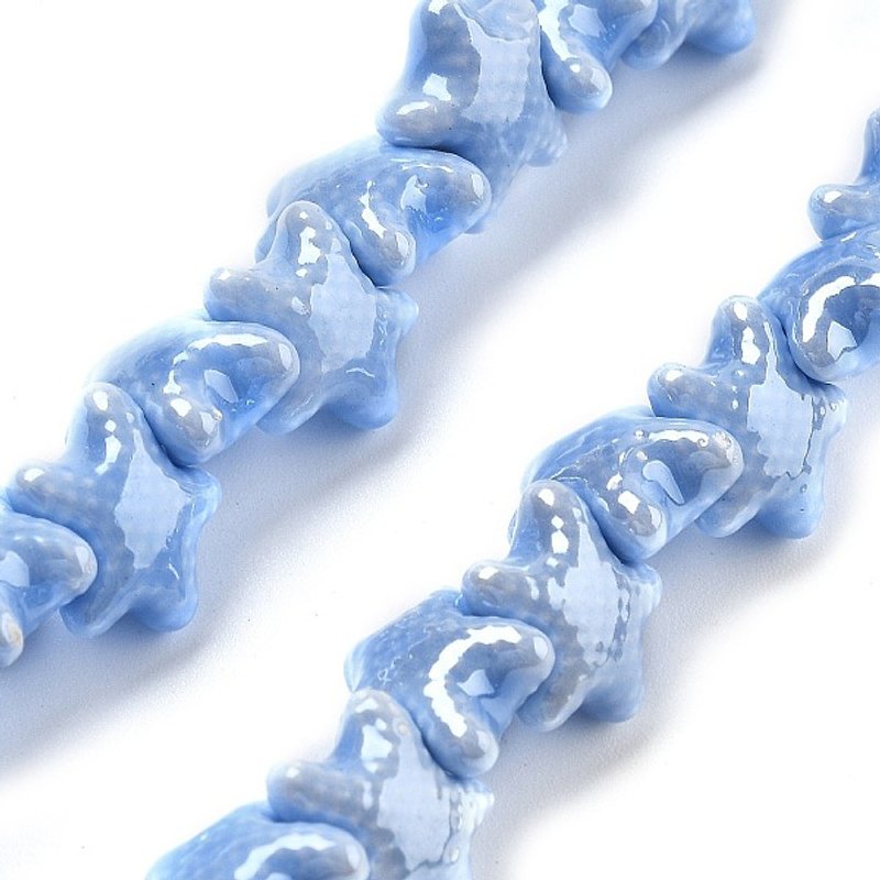 Perles en porcelaine faites à la main, étoiles de mer, bleu myosotis, 40pcs/fil — Perles à bijoux