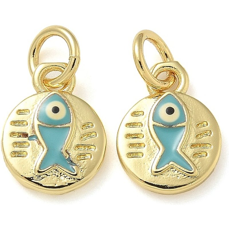 Rack Plating Brass Enamel Fish Charm with Jump Ring — Charms & Pendants