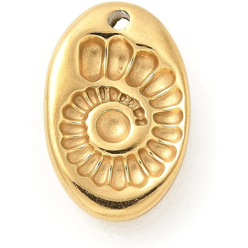 Pendentif Ovale en Acier Inoxydable 304 avec Charme Coquillage, Doré — Breloques et pendentifs