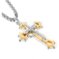 Collier en Chaîne à Maillons en Acier Inoxydable avec Pendentif Croix en Rhinestone — Collier pendentif