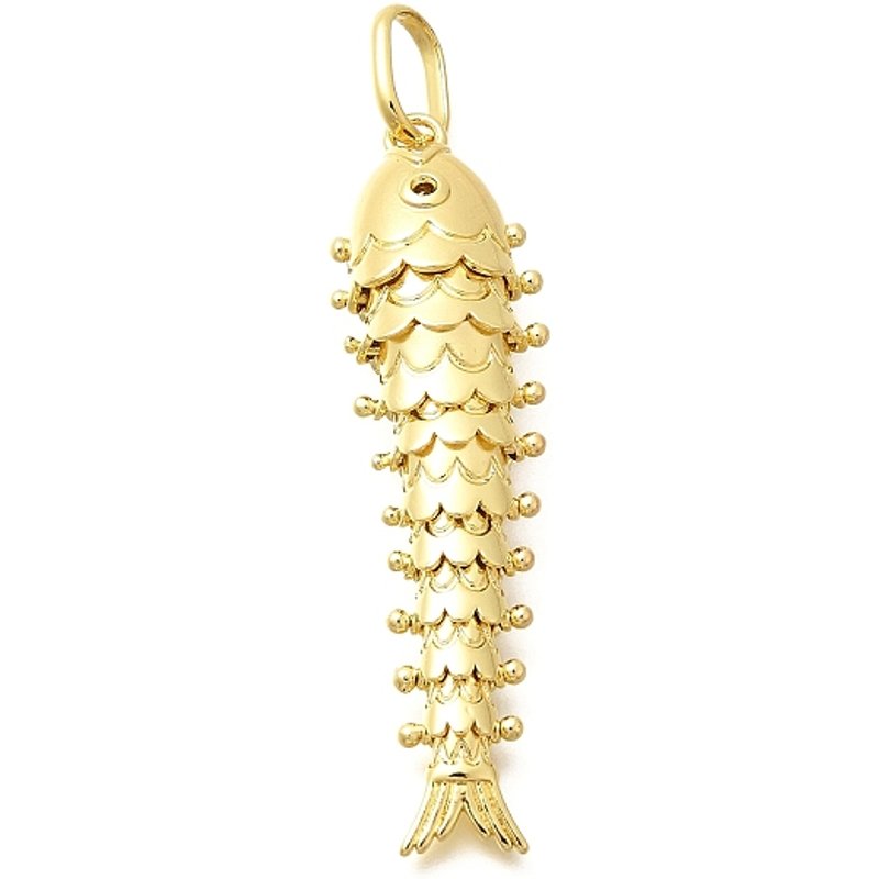 Rack Plating Brass Fish Charms with 18K Gold Plating