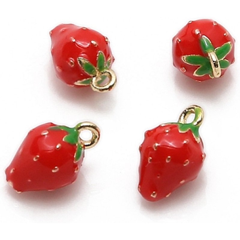 Brass Enamel Charms, Golden Strawberry, 11x7mm — Charms & Pendants