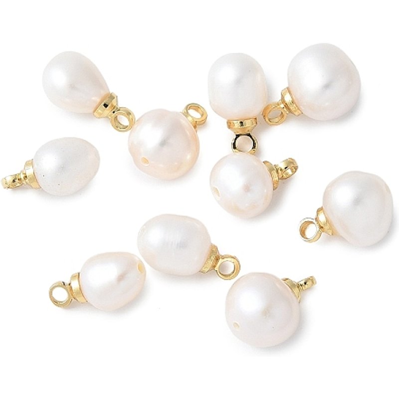 Brass Natural Pearl Pendants with 18K Gold Plating — Charms & Pendants