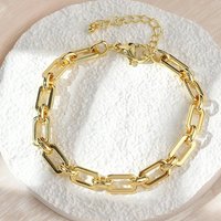 Bracelet en Chaîne Rectangulaire en Laiton pour Femmes et Hommes, Plaqué Or 18K — Bracelet Femme