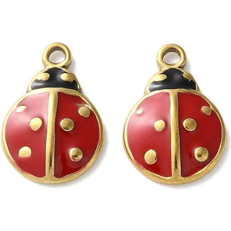 Charm en Coccinelle en Acier Inoxydable 304 avec Finition Émaillée — Breloques et pendentifs