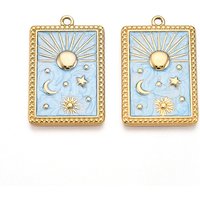 304 Stainless Steel Rectangle Pendant with Moon, Star, and Sun Charms