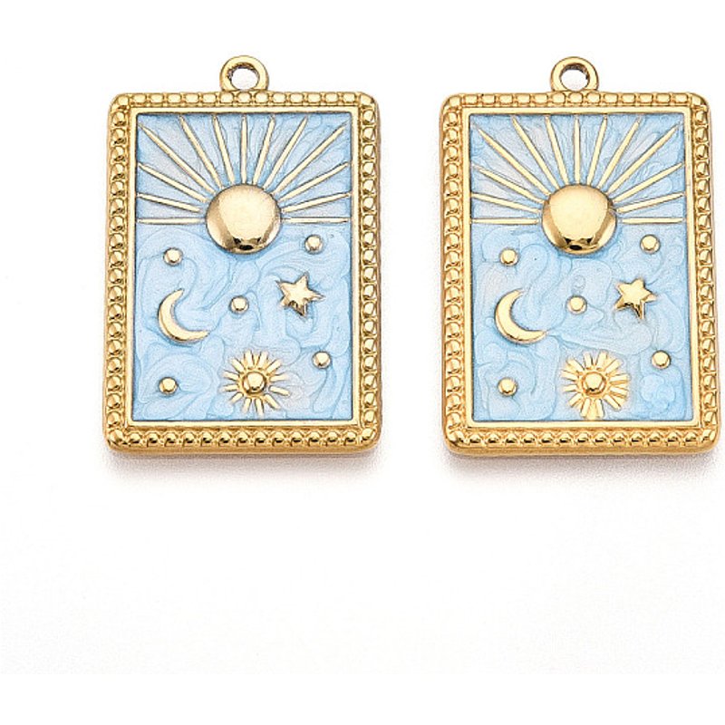 Pendentif Rectangulaire en Acier Inoxydable 304 avec Charms Lune, Étoile et Soleil — Breloques et pendentifs