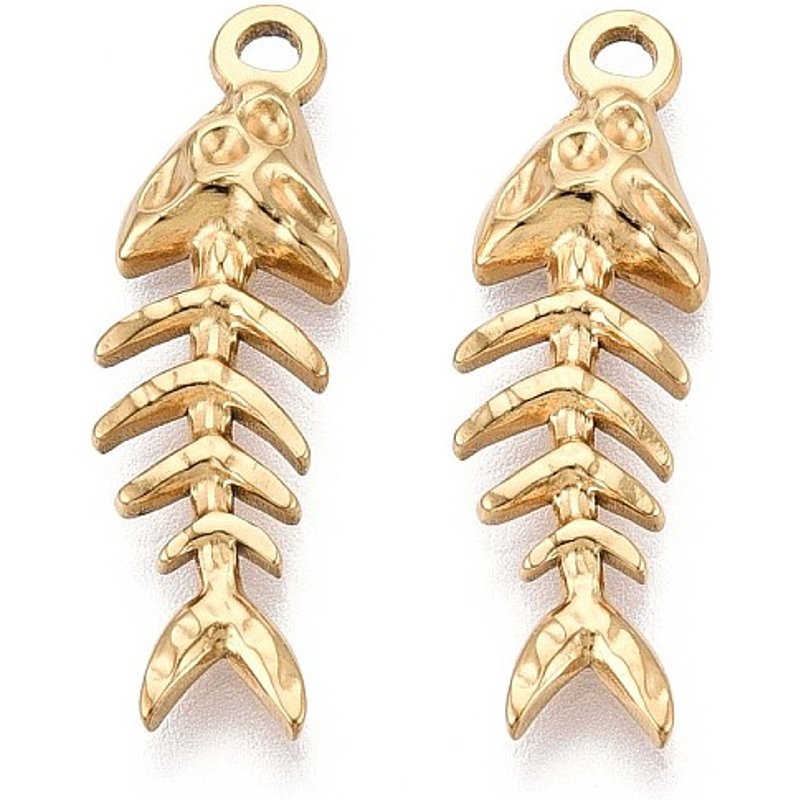 Pendentif en Acier Inoxydable 304, Charme en Os de Poisson, Plaqué Or 18K — Breloques et pendentifs