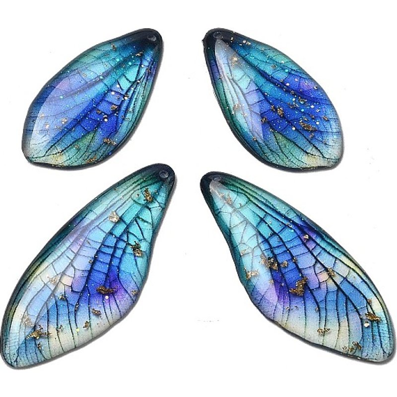 4Pcs Pendentifs Ailes de Papillon en Résine Époxy Bleue Royale avec Feuille d'Or — Breloques et pendentifs