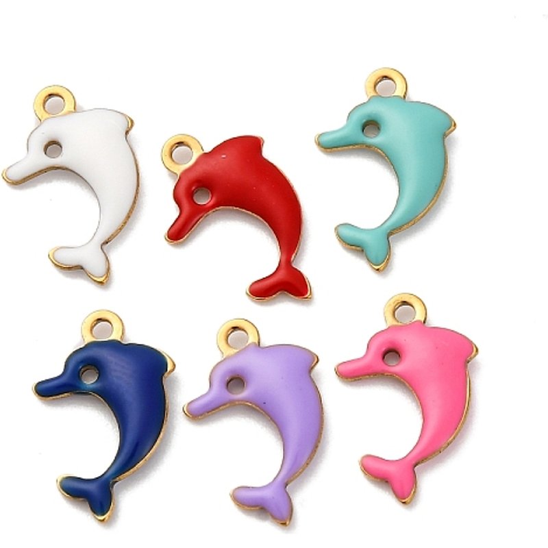 Charm en acier inoxydable 304 émaillé, dauphin doré — Breloques et pendentifs