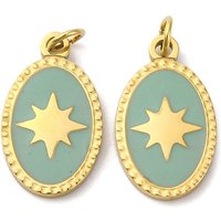 Pendentif ovale en acier inoxydable 304 avec charme étoile — Breloques et pendentifs
