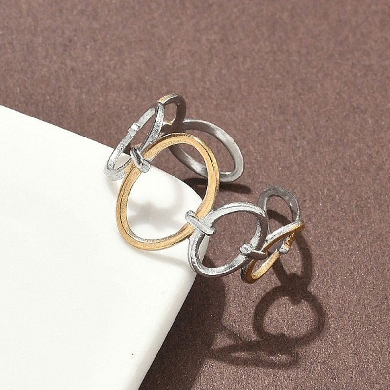 304 Stainless Steel Double Color Cuff Rings in Gold and Steel