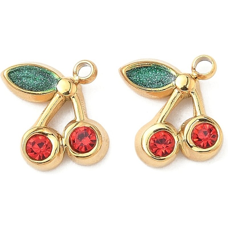 Charm en Acier Inoxydable 304 Cerise avec Émail et Strass — Breloques et pendentifs