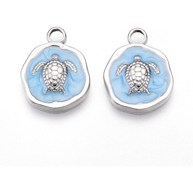 304 Stainless Steel Turtle Charms Pendant in Light Sky Blue — Charms & Pendants
