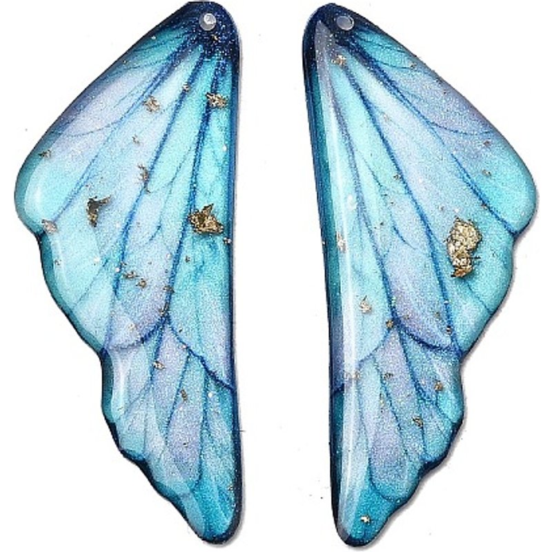 2 Transparent Epoxy Resin Wing Pendants with Gold Foil — Charms & Pendants
