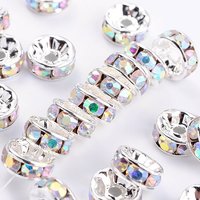 Brass Grade A Rhinestone Spacer Beads, Silver Plated, Nickel Free