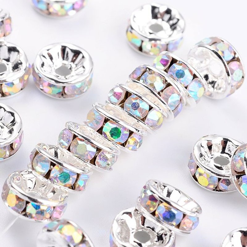 Brass Grade A Rhinestone Spacer Beads, Silver Plated, Nickel Free — Jewelry Beads