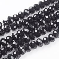 Anti-Tarnish Handmade Glass Beads, Faceted Rondelle, Black