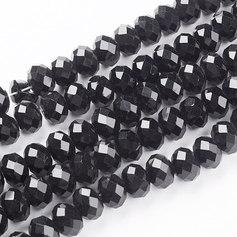 Perles en verre faites à la main, facettées, noires, anti-ternissement — Perles à bijoux