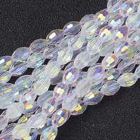Electroplate Glass Beads Strands, AB Color Plated, Faceted Oval