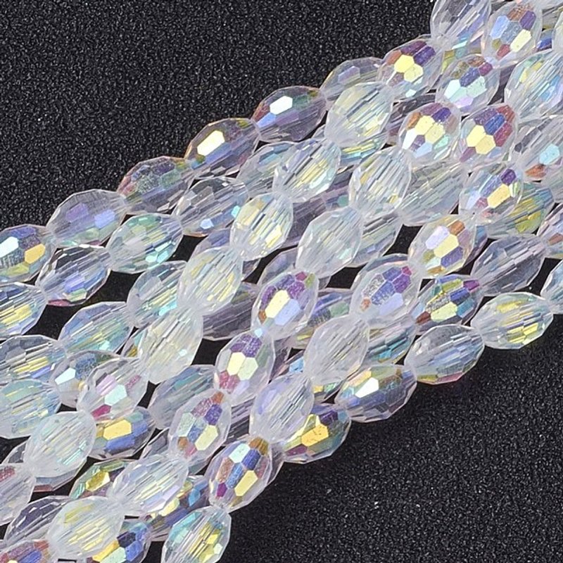 Brins de perles en verre électroplaqué, couleur AB, ovales facettées — Perles à bijoux