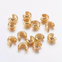 Brass Crimp Bead Covers, Nickel Free, Golden Color, 4mm Diameter