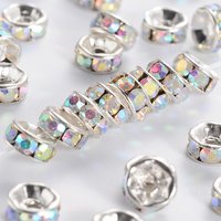 Perles Intercalaires en Rhinestone en Laiton de Qualité A, Argent, Crystal AB, 6mm — Perles à bijoux